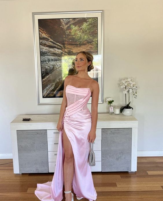 17Th Birthday Dress Stapless Mermaid Prom Dress For Black Girls Thigh-High Slits Pleats Beading Birthday Outfits