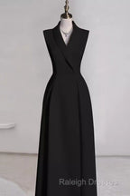 A-Line Black Satin Prom Dress Long Prom Dress