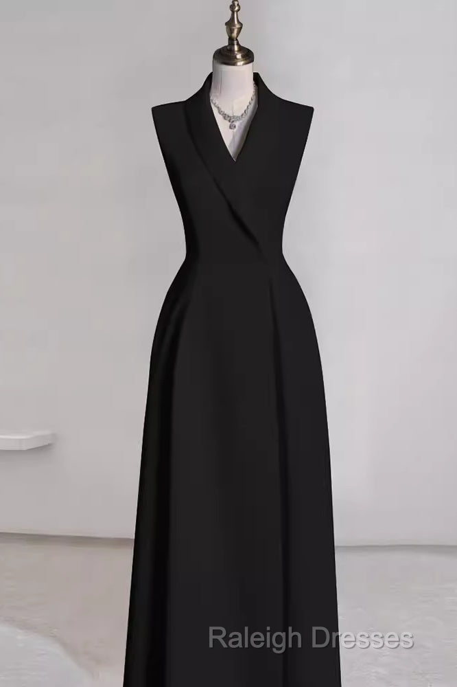 A-Line Black Satin Prom Dress Long Prom Dress