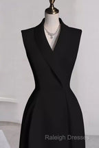 A-Line Black Satin Prom Dress Long Prom Dress