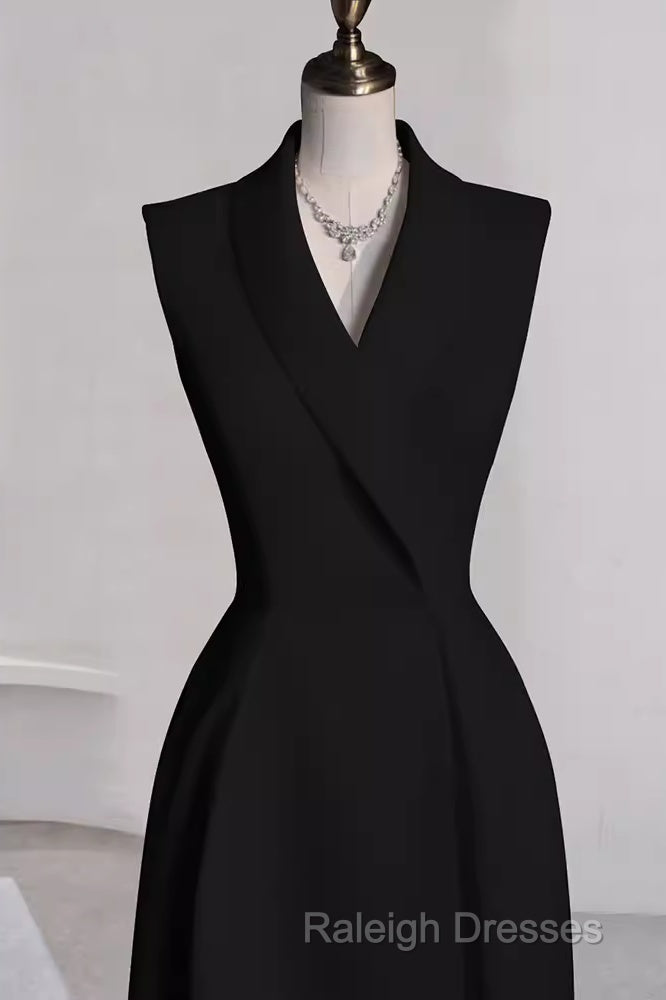 A-Line Black Satin Prom Dress Long Prom Dress
