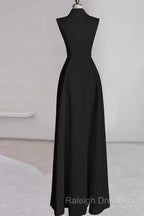 A-Line Black Satin Prom Dress Long Prom Dress