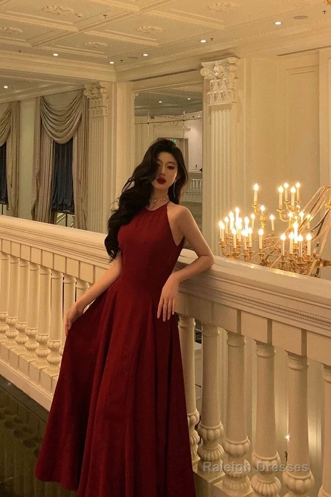 Sexy A Line Boat Neckline Sleeveless Burgundy Ankle Length Prom Dresses Birthday Outfits