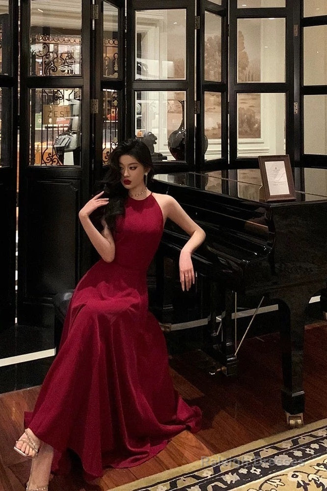 Sexy A Line Boat Neckline Sleeveless Burgundy Ankle Length Prom Dresses Birthday Outfits