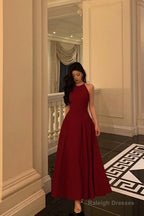 Sexy A Line Boat Neckline Sleeveless Burgundy Ankle Length Prom Dresses Birthday Outfits