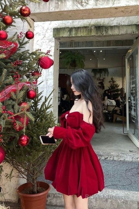 Sexy A Line Burgundy 18Th Long Sleeves Birthday Dresses Short Birthday Outfits