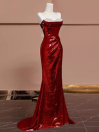 Mermaid Burgundy Sequin Long Prom Dresses