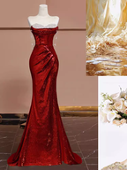 Mermaid Burgundy Sequin Long Prom Dresses