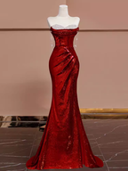 Mermaid Burgundy Sequin Long Prom Dresses