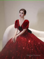 Sexy A line Burgundy Sequin Prom Dresses Evening Dress