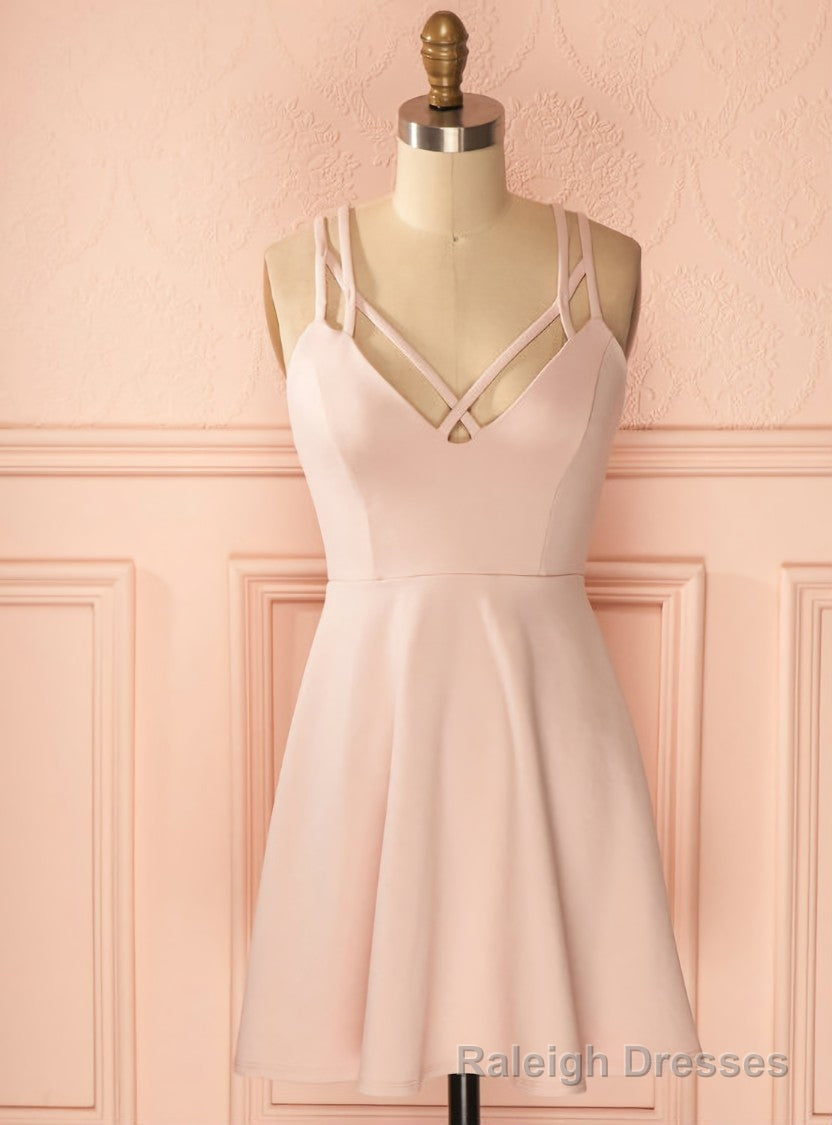 Sexy A-Line Criss-Cross Straps Light Pink Satin Homecoming Dresses With Pleats Main image