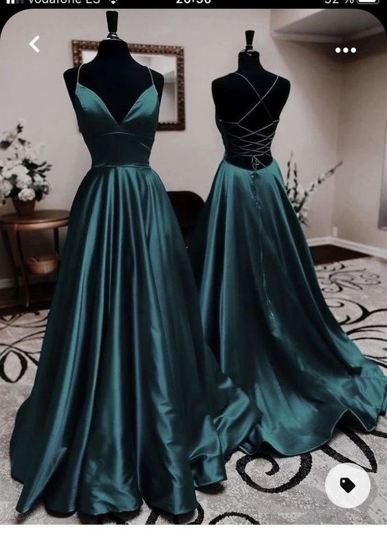 Sexy A Line Dark Green Satin Backless Formal Prom Dress 21Th Birthday Outfit Secondary image