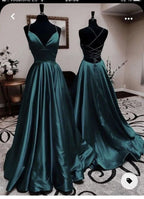 Sexy A Line Dark Green Satin Backless Formal Prom Dress 21Th Birthday Outfit
