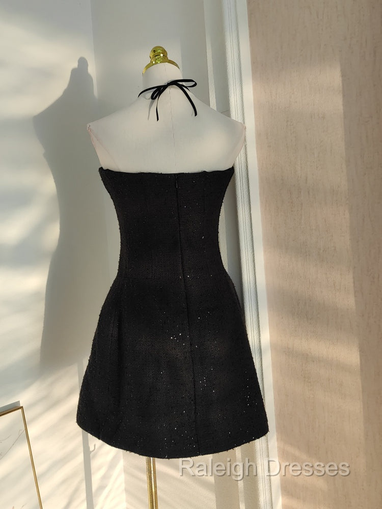 Sexy A Line Halter Black Holiday Dress Travel Vacation Dresses Short Birthday Dress