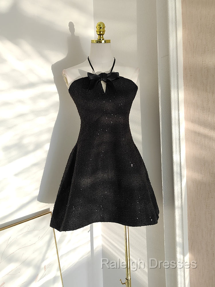 Sexy A Line Halter Black Holiday Dress Travel Vacation Dresses Short Birthday Dress