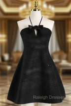 A Line Halter Black Holiday Dresses Travel Vacation Dress Short Birthday Dresses