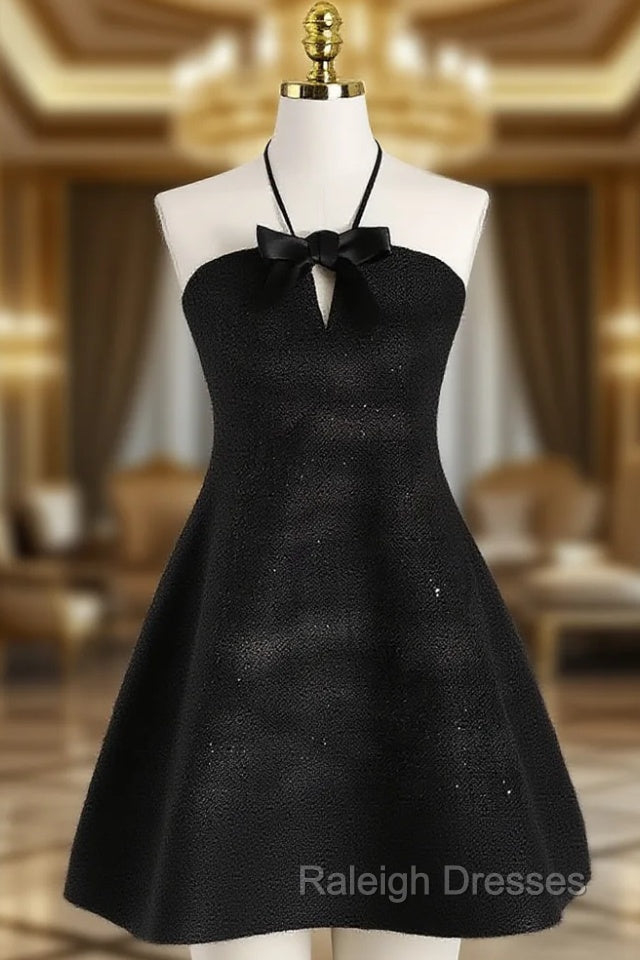 A Line Halter Black Holiday Dresses Travel Vacation Dress Short Birthday Dresses