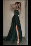 A-Line Halter Dark Green Satin Long Prom Gown Prom Dress