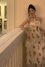 Sexy A Line Halter Floral Prom Dresses Birthday Outfits Evening Gown