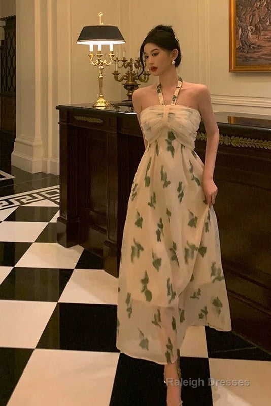 Sexy A Line Halter Floral Prom Dresses Birthday Outfits Evening Gown