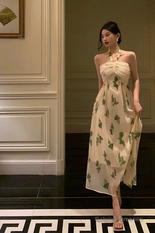 Sexy A Line Halter Floral Prom Dresses Birthday Outfits Evening Gown Main image