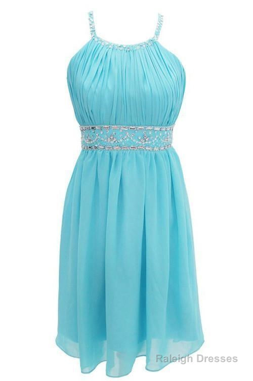 A-Line Halter Knee Length Chiffon Homecoming Dresses With Beading