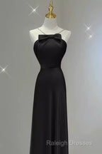 A-Line Halter Long Black Satin Prom Dresses