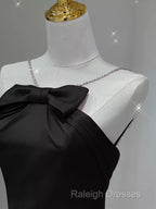 A-Line Halter Long Black Satin Prom Dresses