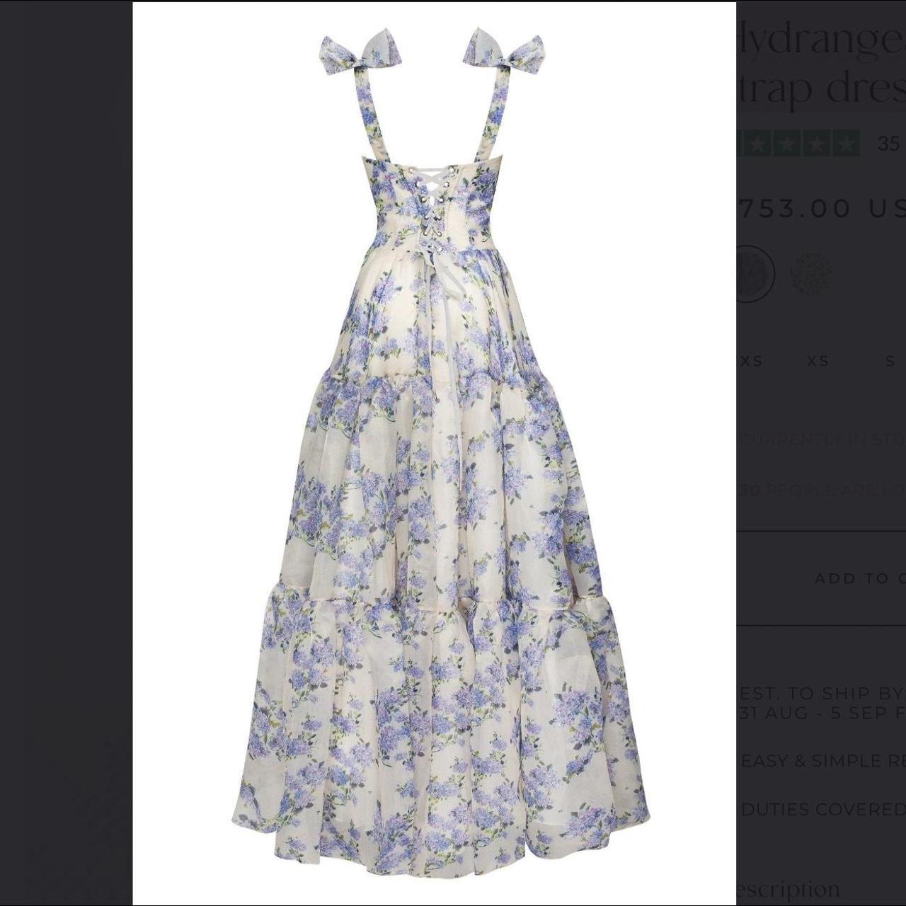 A-Line Long Blue Floral Prom Dresses Blue And White Prom Dress
