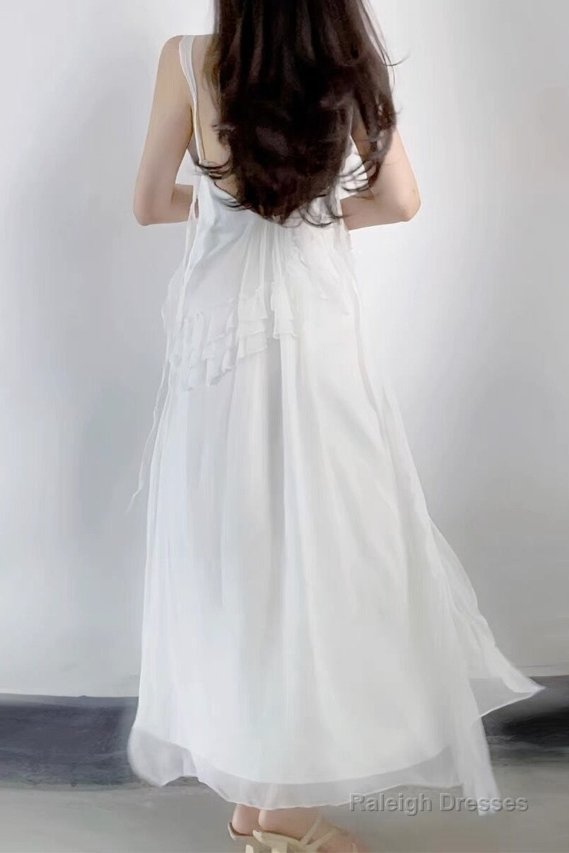 Sexy A Line Long Prom Dress Slit White Evening Dress