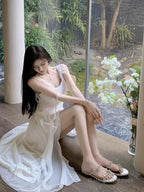 Sexy A Line Long Prom Dress Slit White Evening Dress