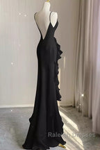 A-Line Long Senior Chiffon Black Prom Dresseses