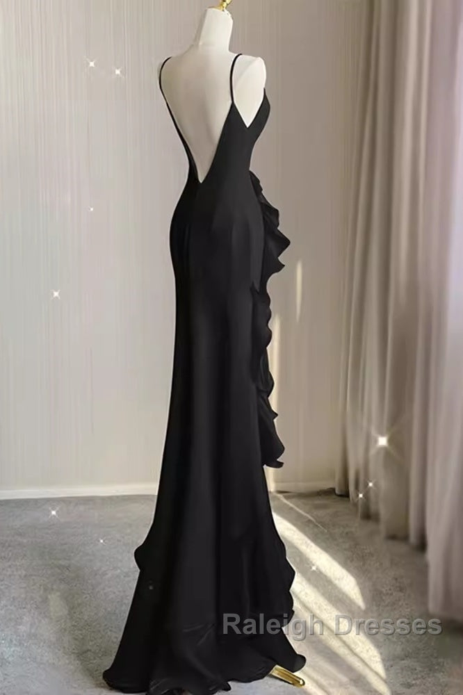A-Line Long Senior Chiffon Black Prom Dresseses