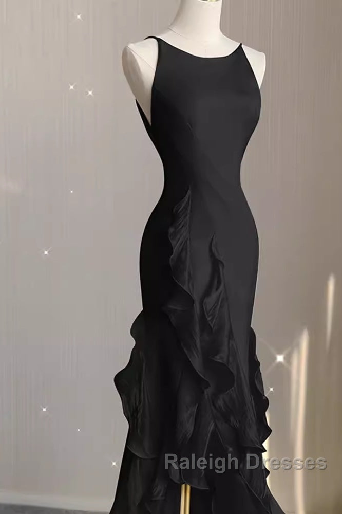 A-Line Long Senior Chiffon Black Prom Dresseses