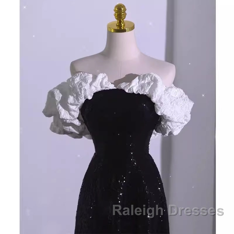 Sexy A Line Off The Shoulder Long Black Sequin Prom Dress Secondary image