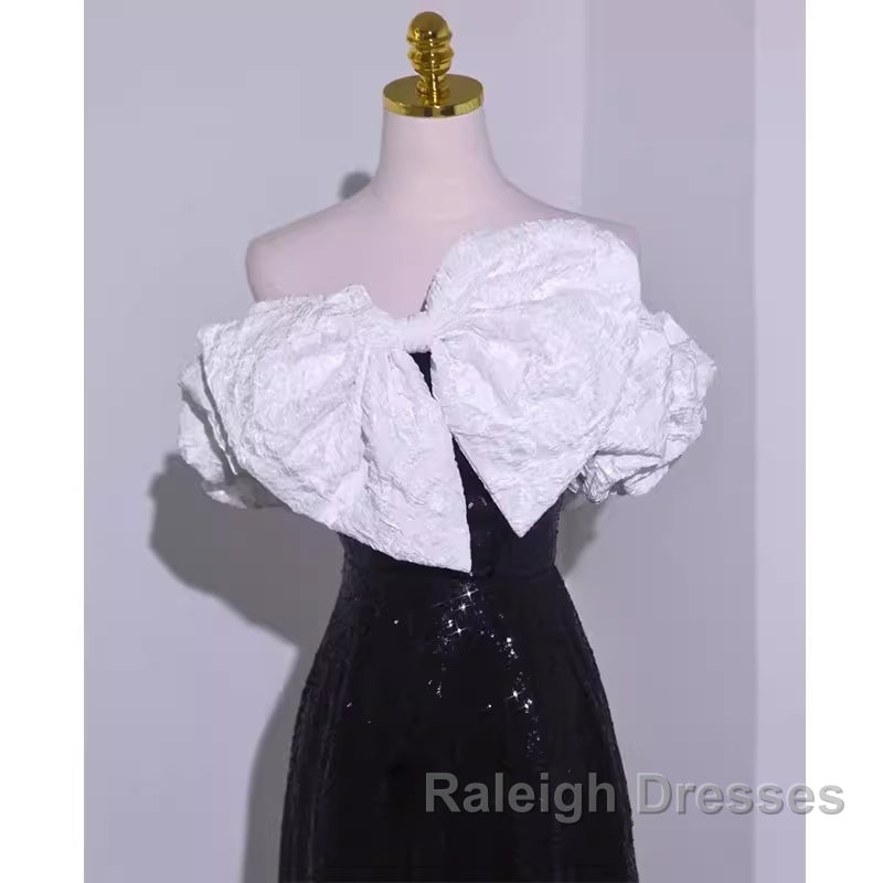 Sexy A Line Off The Shoulder Long Black Sequin Prom Dress