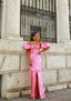 A-Line Off The Shoulder Long Pink Prom Dresses Prom Dress