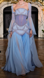 A-Line Off The Shoulder Maxi Long Prom Light Blue Chiffon Prom Dress Prom Dresses