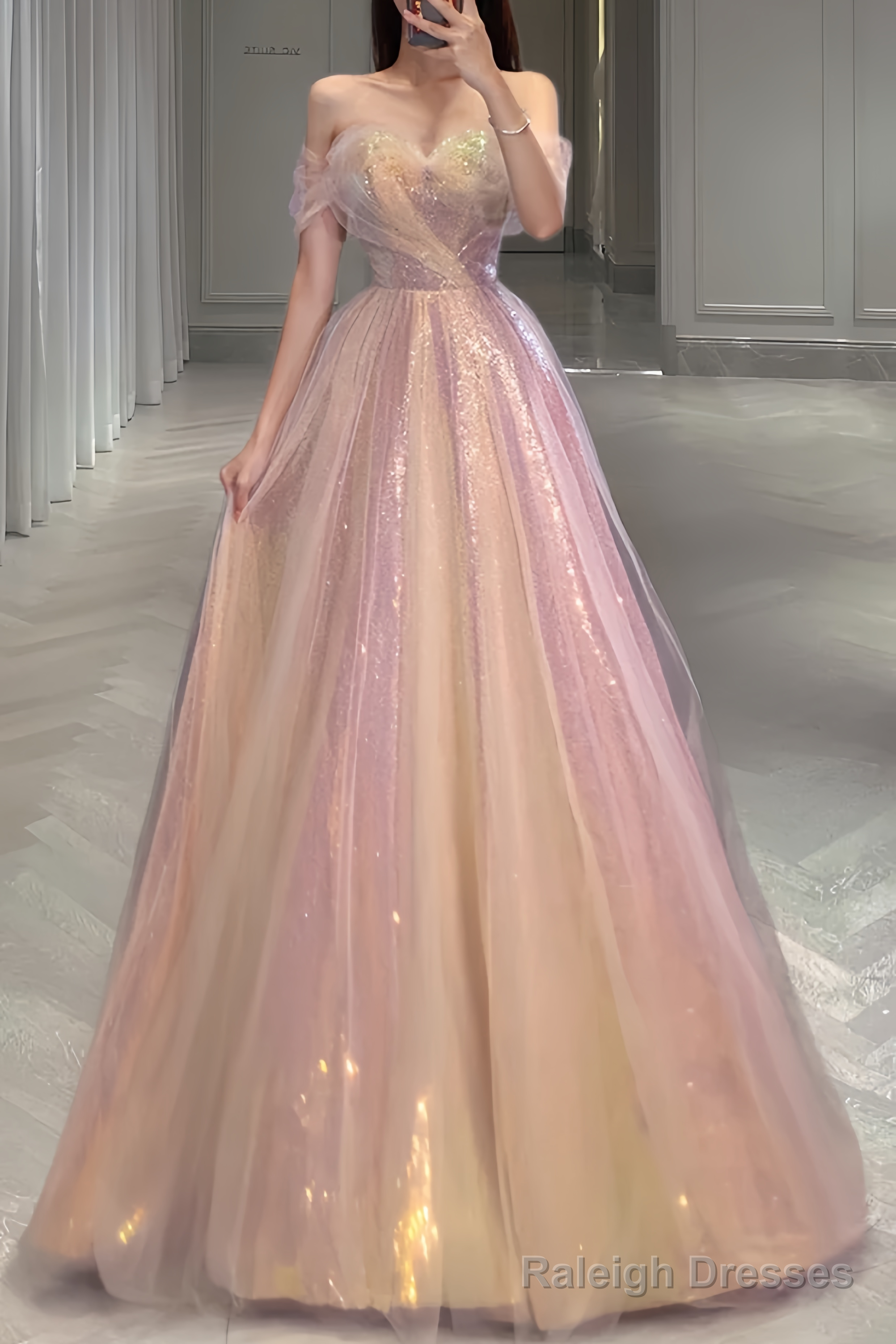 Sexy A line Off The Shoulder Prom Dresses With Sleeves Long Prom Gown Main image
