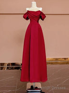 Sexy A Line Off The Shoulder Red Satin Floor Length Evening Dress Prom Dresses