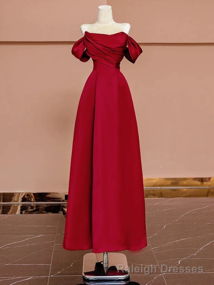Sexy A Line Off The Shoulder Red Satin Floor Length Evening Dress Prom Dresses