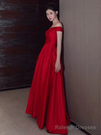 Sexy A Line Off The Shoulder Satin Red Floor Length Evening Dress Prom Dresses