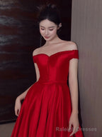 Sexy A Line Off The Shoulder Satin Red Floor Length Evening Dress Prom Dresses
