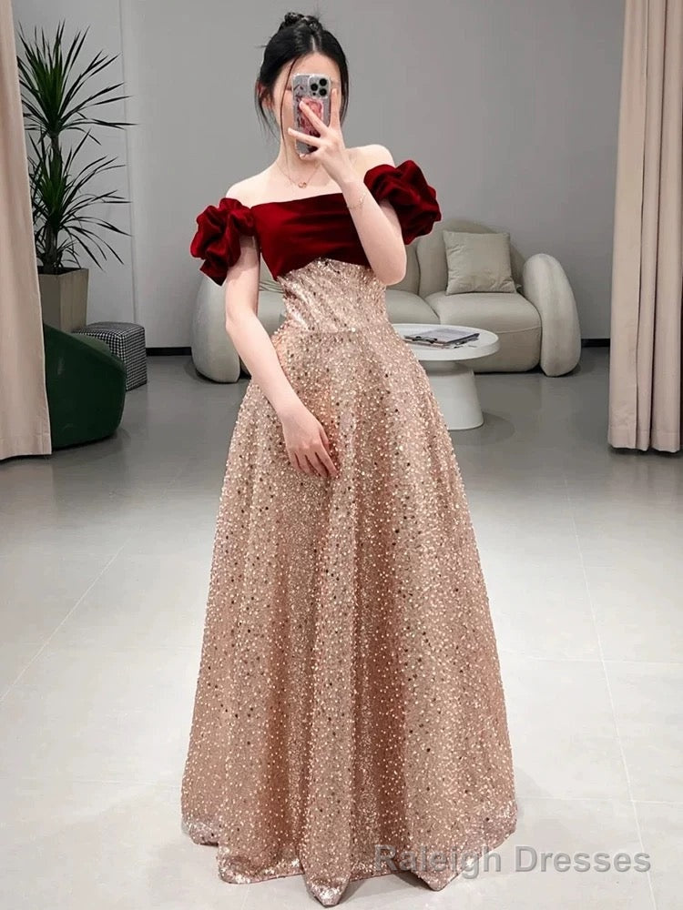 Sexy A Line Off The Shoulder Sequin Floor Length Evening Dress Prom Dresses Main image