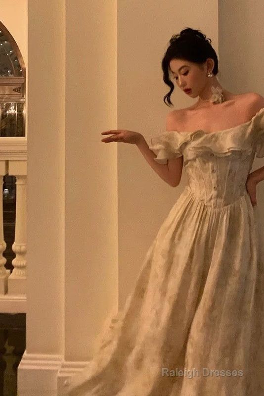 Sexy A Line Off The Shoulder Short Sleeves Floral Prom Dresses Birthday Outfits Evening Gown