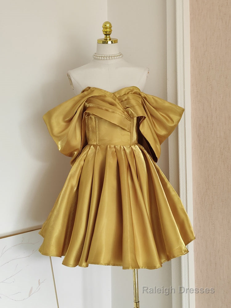 Sexy A Line Off The Shoulder Yellow Satin Travel Vacation Dresses Short Birthday Dress Main image