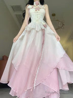 A-Line Ombre Pink Chiffon Dresses Prom Dress Long Night Dresses Birthday Outfits