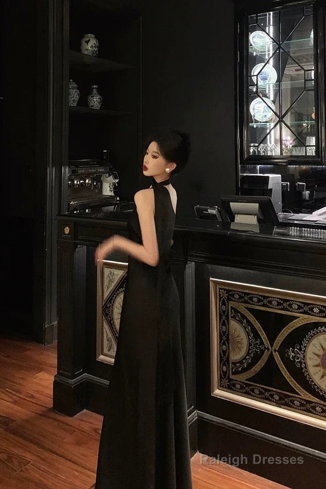 A-Line One Shoulder Black Floor Length Prom Dress Birthday Dresses