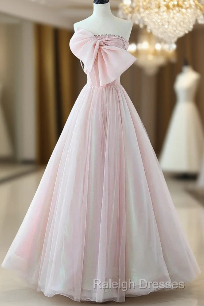 Sexy A-Line Pink Tulle Long Prom Dress Main image