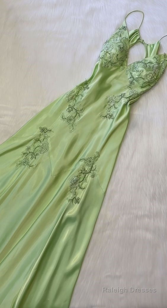 Sexy A Line Sage Green Satin Prom Dresses 21Th Birthday Outfit Main image